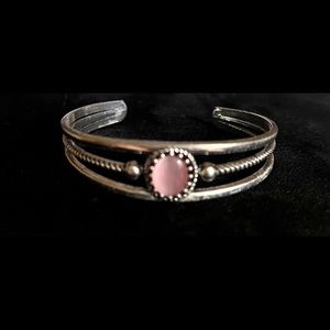 New Silver with pink accent Bangle bracelet